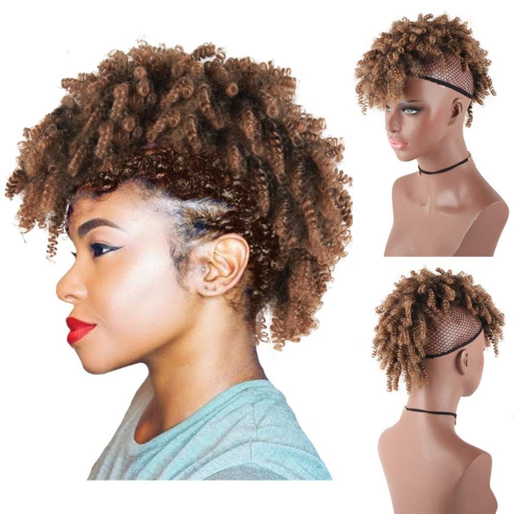 High Puff Afro Ponytail with Bangs Drawstring,Short Kinky Curly Drawstring